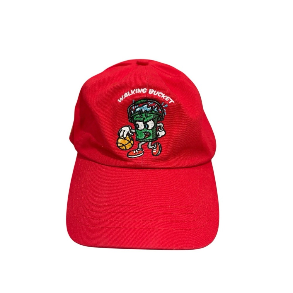 Walking Bucket Red Dad Hat XL Adjustable Strapback Basketball Graphic Embroid